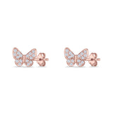 Butterfly Stud Earrings 6mm Cubic Zirconia 925 Sterling Silver