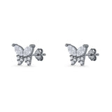 Butterfly Stud Earrings Marquise Cubic Zirconia 925 Sterling Silver
