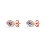Evil Eye Earrings 6.2mm Floral Blue & Clear Cubic Zirconia 925 Sterling Silver