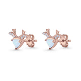 Triangular 7.3mm Lab Created Opal Deer Antlers Stud Earring 925 Sterling Silver