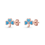 Four Leaf Clover Stud Earring 7mm Lab Created Opal 925 Sterling Silver