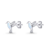 Hummingbird Stud Earring Lab Created Opal 925 Sterling Silver