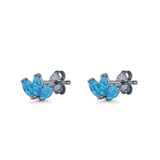 Triple Marquise Lab Created Opal Stud Earrings 925 Sterling Silver