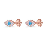 Round Lab Created Opal 6.6mm Marquise Evil Eye Stud Earring 925 Sterling Silver