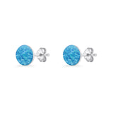 Round 7mm Lab Created Opal Solitaire Stud Earring 925 Sterling Silver
