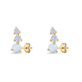 Three Stone Lab Created Opal 8.2mm Tapered CZ Stud Earring 925 Sterling Silver