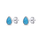 Pear Teardrop Stud Earring 7mm Lab Created Opal 925 Sterling Silver