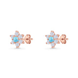 Round 8.7mm Lab Created Opal Floral Stud Earring 925 Sterling Silver