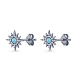 Starburst Stud Earring 10.7mm Lab Created Opal & Cubic Zirconia 925 Sterling Silver
