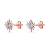 Starburst Stud Earring 10.7mm Lab Created Opal & Cubic Zirconia 925 Sterling Silver
