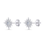 Starburst Stud Earring 10.7mm Lab Created Opal & Cubic Zirconia 925 Sterling Silver
