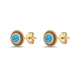 Round 8mm Lab Created Opal Twisted Rope Stud Earring 925 Sterling Silver