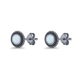 Round 8mm Lab Created Opal Twisted Rope Stud Earring 925 Sterling Silver