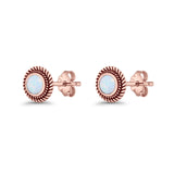 Round 8mm Lab Created Opal Twisted Rope Stud Earring 925 Sterling Silver