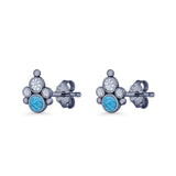 Paw Print Stud Earring Lab Created Opal & Cubic Zirconia 925 Sterling Silver