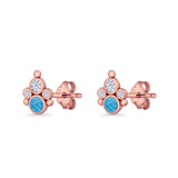 Paw Print Stud Earring Lab Created Opal & Cubic Zirconia 925 Sterling Silver