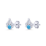 Paw Print Stud Earring Lab Created Opal & Cubic Zirconia 925 Sterling Silver