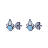 Paw Print Stud Earring Lab Created Opal & Cubic Zirconia 925 Sterling Silver