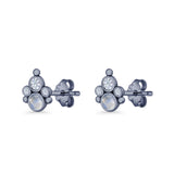 Paw Print Stud Earring Lab Created Opal & Cubic Zirconia 925 Sterling Silver