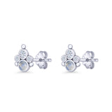 Paw Print Stud Earring Lab Created Opal & Cubic Zirconia 925 Sterling Silver