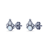 Paw Print Stud Earring Lab Created Opal & Cubic Zirconia 925 Sterling Silver