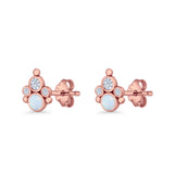 Paw Print Stud Earring Lab Created Opal & Cubic Zirconia 925 Sterling Silver