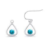 Pear 15.2mm Fishhook Earring Oxidized Round Lab Created Opal 925 Sterling Silver