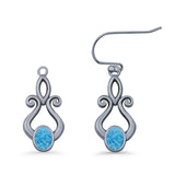 Oval Lab Created Opal 22.6mm Scroll Fishhook Earring 925 Sterling Silver