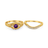 Two Piece Round Natural Stone Bridal Ring