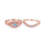 Two Piece Round Natural Stone Bridal Ring