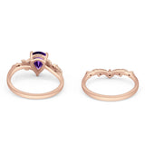 Two Piece Pear Natural Stone Chevron Ring