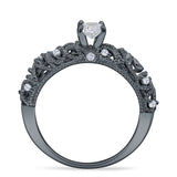 Art Deco 6.2mm Round Cubic Zirconia Beaded Filigree Ring 925 Sterling Silver