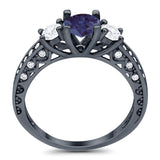 Three Stone Art Deco Round Natural Stone Ring