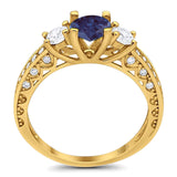 Three Stone Art Deco Round Natural Stone Ring