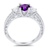 Three Stone Art Deco Round Natural Stone Ring