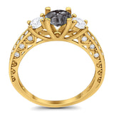 Three Stone Art Deco Round Natural Stone Ring