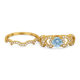 Two Piece Round Natural Stone Art Deco Ring