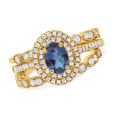 Three Piece Oval Natural Stone Bridal Ring
