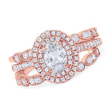 Three Piece Oval Natural Stone Bridal Ring