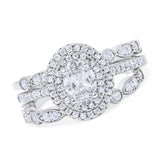 Three Piece Oval Natural Stone Bridal Ring