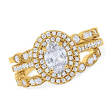 Three Piece Oval Natural Stone Bridal Ring