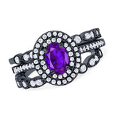 Three Piece Oval Natural Stone Bridal Ring