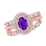 Three Piece Oval Natural Stone Bridal Ring
