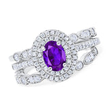 Three Piece Oval Natural Stone Bridal Ring