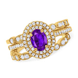 Three Piece Oval Natural Stone Bridal Ring
