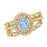 Three Piece Oval Natural Stone Bridal Ring
