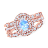 Three Piece Oval Natural Stone Bridal Ring