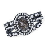 Three Piece Oval Natural Stone Bridal Ring