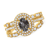 Three Piece Oval Natural Stone Bridal Ring