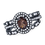 Three Piece Oval Natural Stone Bridal Ring
